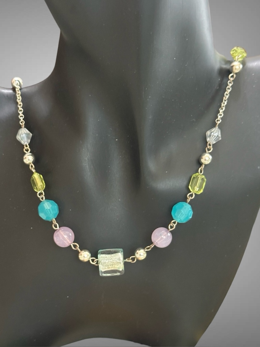 SILVER TONE BEADED NECKLACE